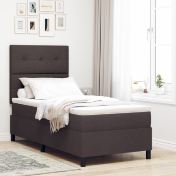 Vidaxl Bed Frame With Mattress Dark Brown Fabric 90 X 200 Cm