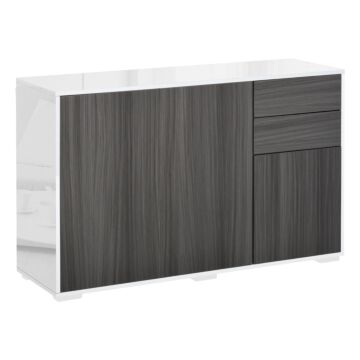 Homcom High Gloss Sideboard, Side Cabinet, Push-open Design With 2 Drawer For Living Room, Bedroom, Light Grey And White
