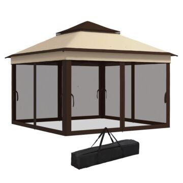 Outsunny 3 X 3(m) Pop Up Gazebo, Height Adjustable Instant Event Shelter With Netting And Carrying Bag, Beige