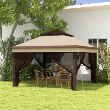 Outsunny 3 X 3(m) Pop Up Gazebo, Height Adjustable Instant Event Shelter With Netting And Carrying Bag, Beige