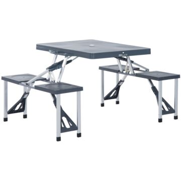 Outsunny Folding Picnic Table And Chair Set Portable Camping Hiking Dining Furniture With Four Chairs, Aluminium Frame And Suitcase For Bbq Party