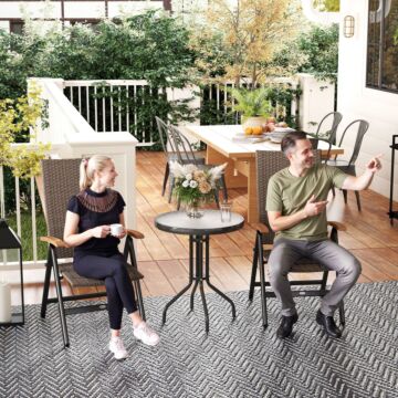 Outsunny 2 Pieces Outdoor Foldable Dining Chair With Armrests, High Backrest, For Garden, Camping, Balcony, Brown