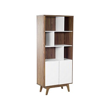Bookcase Dark Wood With White 182 X 79 X 40 Cm 4-tier Scandinavian Beliani