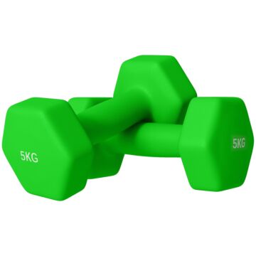 Sportnow 2 X 5kg Hexagonal Dumbbells Weights Set With Non-slip Grip For Home Gym Workout, Green