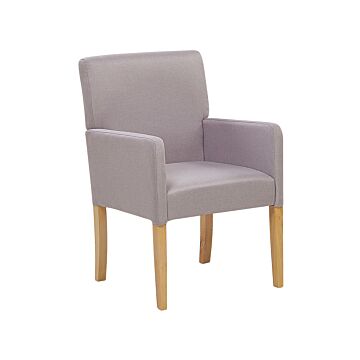 Dining Chair Light Grey Fabric Upholstery Wooden Legs Elegant Seat With Arms Beliani