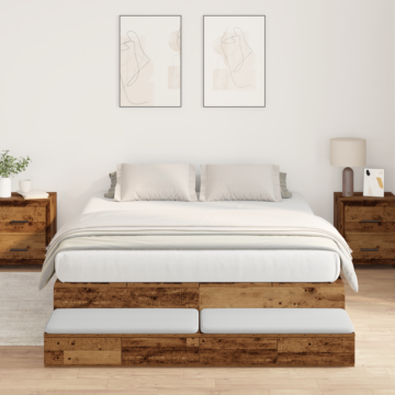 Vidaxl Storage Bed Frame Brown Engineered Wood 135.5 X 190 X 31.5 Cm