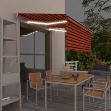 Vidaxl Manual Retractable Awning With Blind&led 3x2.5m Orange&brown
