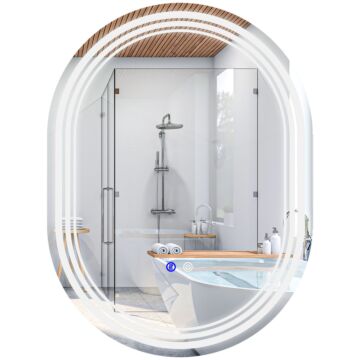 Kleankin 700 X 500mm Bathroom Mirror With Led Lights Makeup Mirror With Anti-fog Touch, Switch, Vertical Or Horizontal