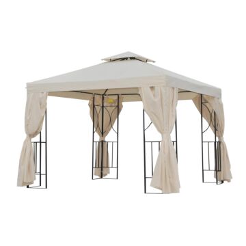 Outsunny 3 X 3 M Garden Metal Gazebo Marquee Patio Wedding Party Tent Canopy Shelter With Pavilion Sidewalls (beige)