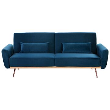 Sofa Bed Navy Blue Velvet 3 Seater Metal Legs Additional Cushions Retro Beliani