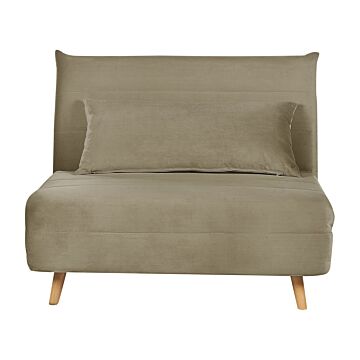 Small Sofa Bed Olive Green Velvet Fabric Wooden Legs 1 Seater Fold-out Sleeper Armless With Cushion Scandinavian Modern Design Beliani