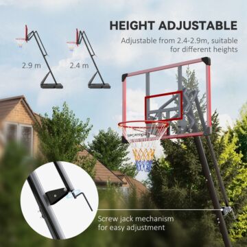 Sportnow 2.4-2.9m Adjustable Basketball Hoop And Stand With Weighted Base, Portable On Wheels, Red