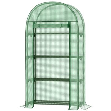 Outsunny 80x49x160cm Mini Greenhouse For Outdoor, Portable Gardening Plant With Storage Shelf, Roll-up Zippered Door, Metal Frame And Pe Cover, Green