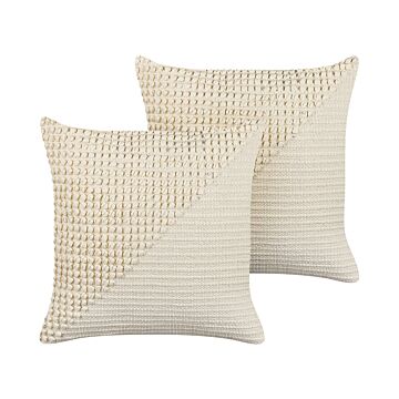 Set Of 2 Decorative Cushions Beige And Cream 45 X 45 Cm Elegant Pattern Square Home Accessory Beliani