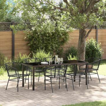 Vidaxl 7 Piece Garden Dining Set Black Poly Rattan