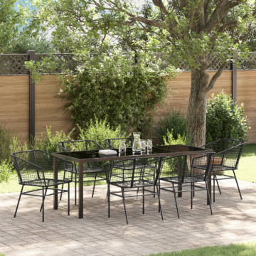 Vidaxl 7 Piece Garden Dining Set Black Poly Rattan