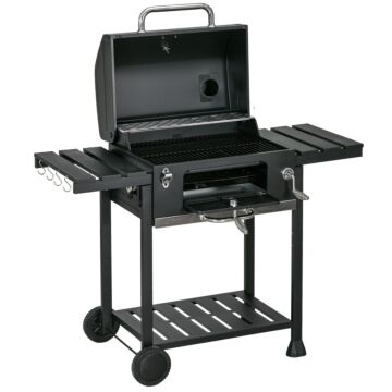 Outsunny Adjustable Charcoal Pan Bbq, With Thermometer And Warming Rack