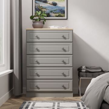 Norfolk 5 Drawer Chest In Dusk Grey & Bardolino Oak