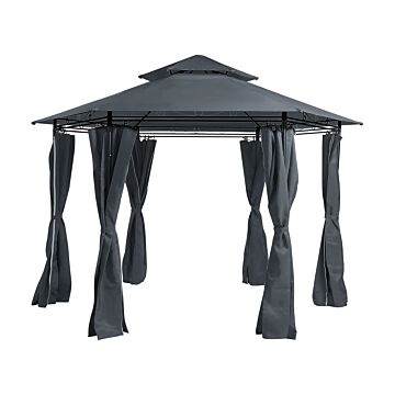 Garden Gazebo Dark Grey Polyester Curtains Black Metal Frame Patio Furniture Uv Resistant Beliani