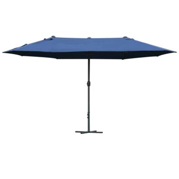 Outsunny 4.6m Garden Parasol Double-sided Sun Umbrella Patio Market Shelter Canopy Shade Outdoor With Cross Base – Blue