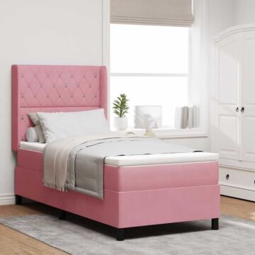 Vidaxl Box Spring Bed With Mattress & Led Pink 90x200 Cm Velvet