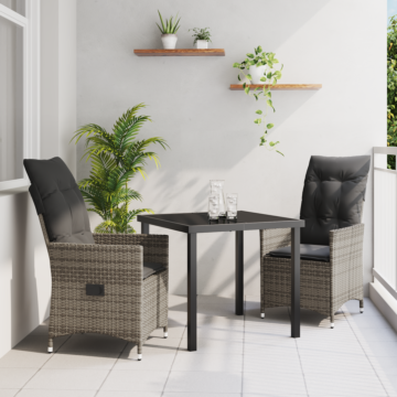 Vidaxl 3 Piece Garden Dining Set With Cushions Grey Poly Rattan