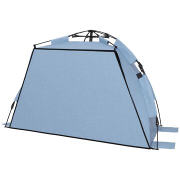 Outsunny 2-3 Person Pop Up Beach Tent, Upf15+ Sun Shelter With Extended Floor, Sandbags, Mesh Windows And Carry Bag, Light Blue