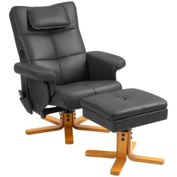 Homcom Faux Leather Massage Recliner Chair, With Storage Ottoman - Black