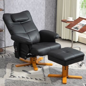 Homcom Faux Leather Massage Recliner Chair, With Storage Ottoman - Black