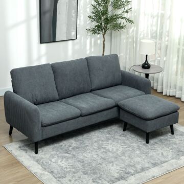Homcom Corner Sofa With Reversible Chaise Lounge, Corduroy Fabric 3 Seater Sofa Settee For Living Room, L Shaped Couch With Scatter Back, Left/right Hand, Charcoal Grey