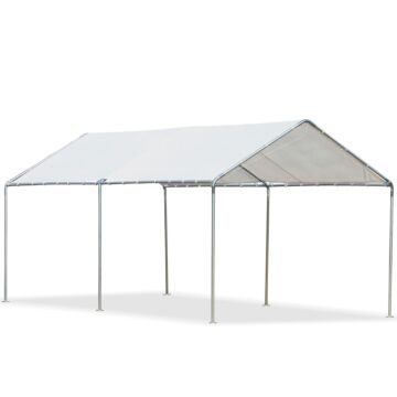Outsunny 3 X 6m Heavy Duty Carport Garage Car Shelter Galvanized Steel Outdoor Open Canopy Tent Water Uv Resistant Waterproof, White