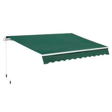 Outsunny 4x2.5m Garden Patio Manual Awning Canopy Sun Shade Shelter Retractable Manual Awning With Fittings And Crank Handle Green