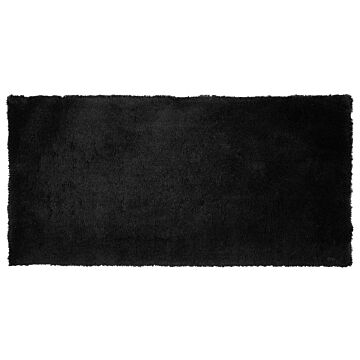 Shaggy Area Rug Black Cotton Polyester Blend 80 X 150 Cm Fluffy Dense Pile Beliani