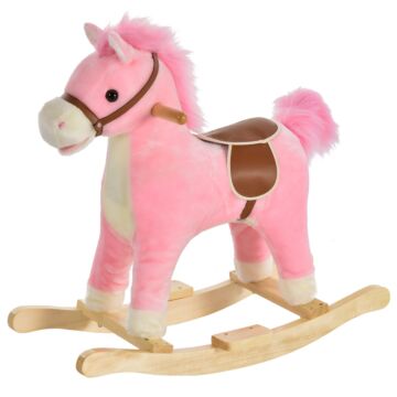 Homcom Kids Ride On Plush Rocking Horse W/ Sound Pink