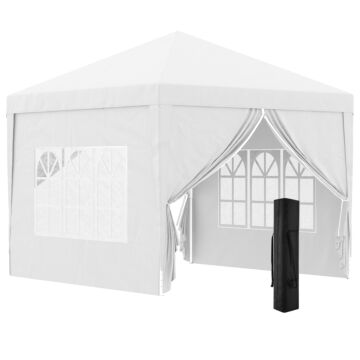 Outsunny 3 X 3m Pop Up Gazebo, Wedding Party Canopy Tent Marquee With Carry Bag And Windows, White