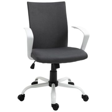 Vinsetto Swivel Chair Linen Computer Desk Chair Home Study Task Chair With Wheels, Arm, Adjustable Height, Dark Grey