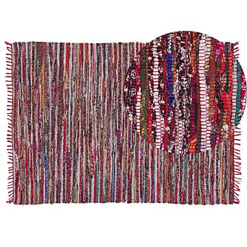 Area Rug Multicolour Cotton Polyester 140 X 200 Cm Striped With Fringe Rectangular Handmade Boho Eclectic Beliani