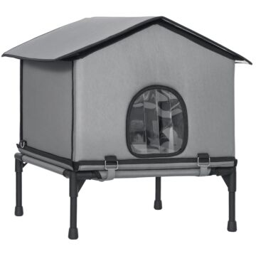 Pawhut Outdoor Cat House, Waterproof Insulated Cat Kennel With Elevated Base, Foldable Feral Kitty Shelter For Kittens, Grey
