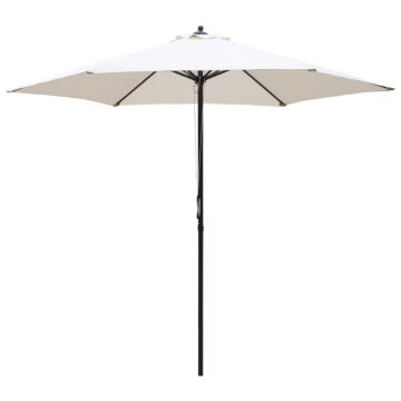 Outsunny 2.8m Garden Parasol Umbrella, Round Outdoor Market Table Umbrella, Parasol Patio Umbrella, 6 Ribs Manual Push, Sun Shade Canopy, Off-white