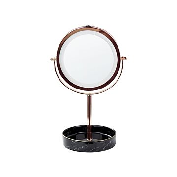 Makeup Mirror Rose Gold Iron Metal Frame Ceramic Base Ø 26 Cm With Led Light 1x/5x Magnification Double Sided Beliani