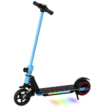 Sportnow Folding Electric Scooter For Kids Age 6-14 With Dual Brakes, Front Suspension, Led Colourful Lights And Display, 6.8kg Lightweight Aluminium E Scooter, Up To 14 Km/h & 6 Km, Blue