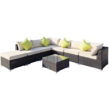 Outsunny 8pc Rattan Sofa Garden Furniture Aluminium Outdoor Patio Set Wicker Seater Table - Mixed Brown