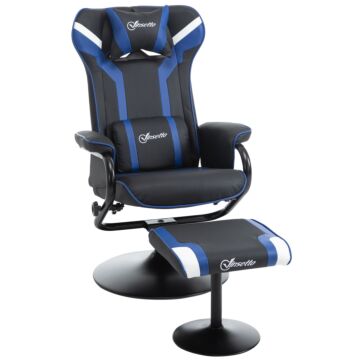 Vinsetto 2 Pieces Video Game Chair And Footrest Set, Racing Style Recliner With Headrest, Lumbar Support, Pedestal Base For Home Office, Blue