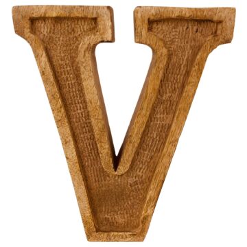 Hand Carved Wooden Embossed Letter V