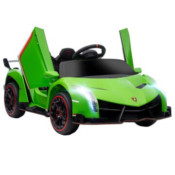 Homcom Lamborghini Veneno Licensed 12v Kids Electric Ride On Car W/ Butterfly Doors, Portable Battery, Powered Electric Car W/ Bluetooth, Green