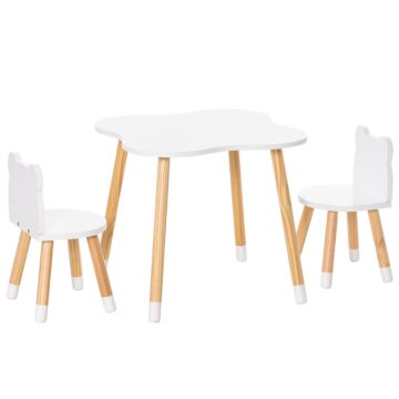 Homcom 3 Piece Kids Table And Chair Set With 2 Bear-shaped Chairs, White