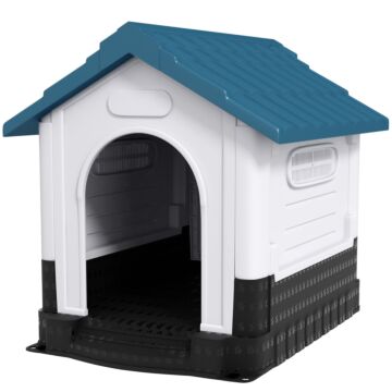 Pawhut Plastic Dog Kennel With Windows, For Garden Patio, Medium And Large Dogs, 101 X 88 X 99cm - Blue
