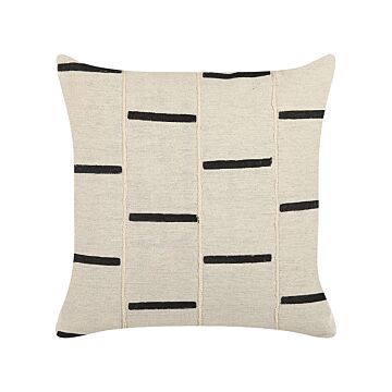 Scatter Cushion Beige And Black Cotton 45 X 45 Cm Striped Geometric Pattern Handmade Removable Cover With Filling Beliani