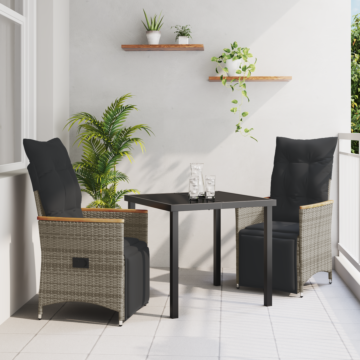 Vidaxl 3 Piece Garden Dining Set With Cushions Grey Poly Rattan