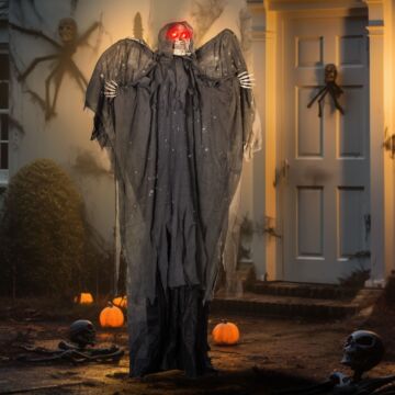 Homcom 195cm 77" Winged Grim Reaper Outdoor Halloween Decoration, Halloween Animatronic With Sound Activated, Light Up Eyes, Sound Effects